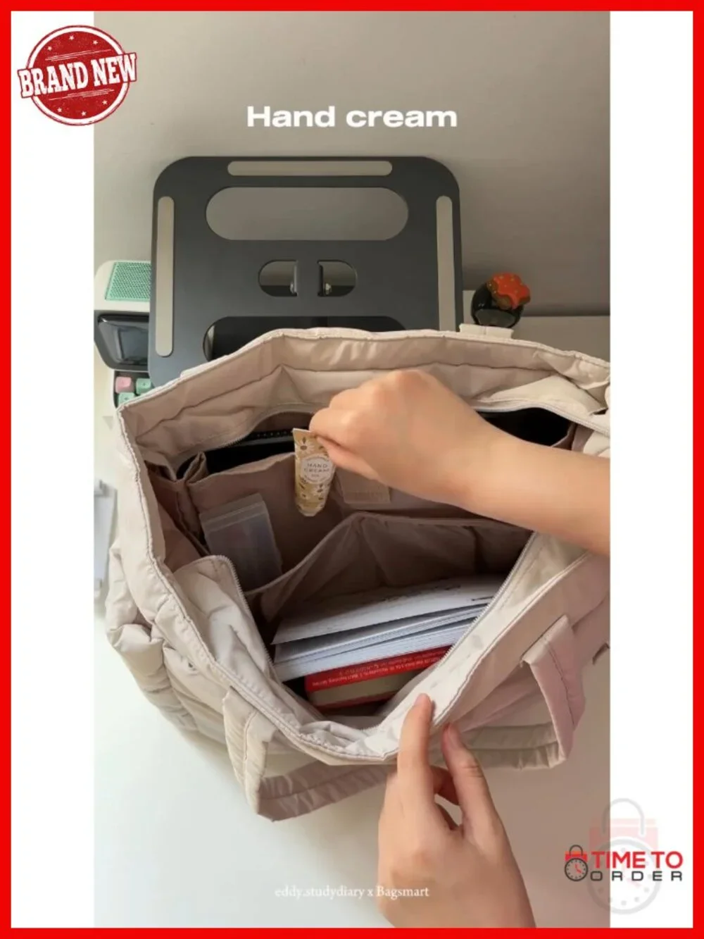 Lightweight Puffy Tote Bag with Compartments for Travel Work Gym